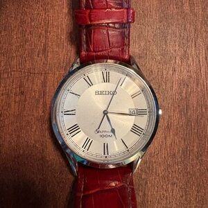 Seiko Red and Silver Dress Watch with Roman Numerals